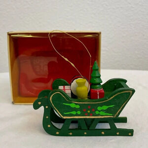 Vintage RUSS Country Antique Ornaments Wooden Sleigh w/Presents Style #BX 2026.